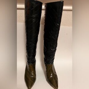 Tory Burch Black and Olive Heeled Boots